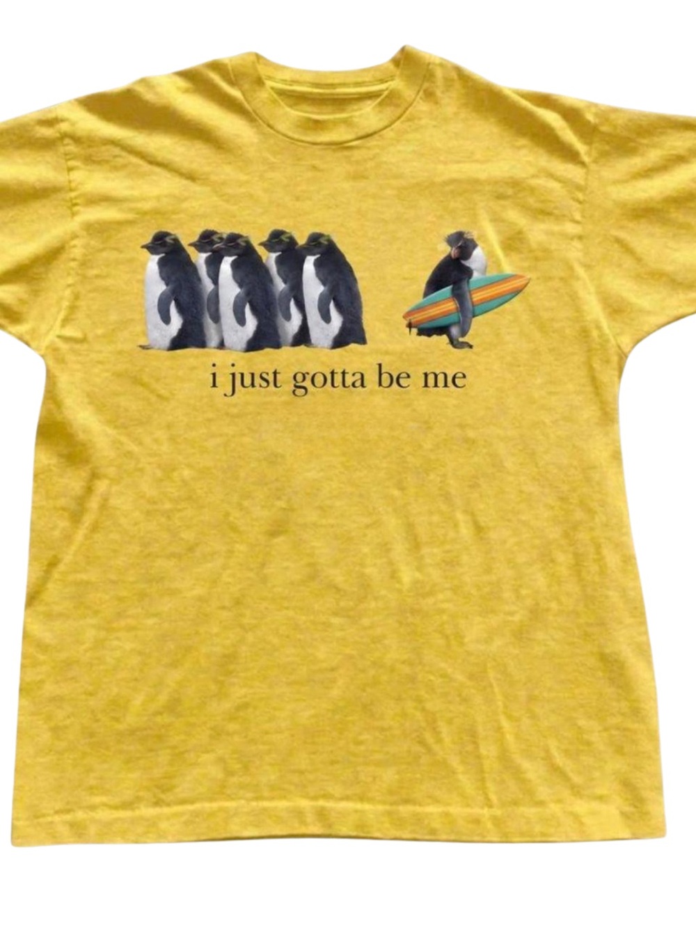 Yellow “I Just Gotta Be Me” Penguin Graphic T-Shirt - Gildan Casual T-Shirt